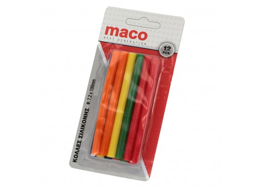 ΚΟΛΛΑ ΘΕΡΜΗΣ ΣΙΛΙΚΟΝΗΣ ΠΟΛΥΧΡΩΜΗ Φ 7,2mm X 10 cm MACO (σετ 12τμχ) (ΚΑΡΤΕΛΑ)